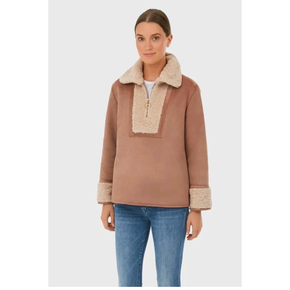 Tuckernuck Stella Shearling Quarter Zip Pullover Jacket Tan Cream Medium - Picture 3 of 11